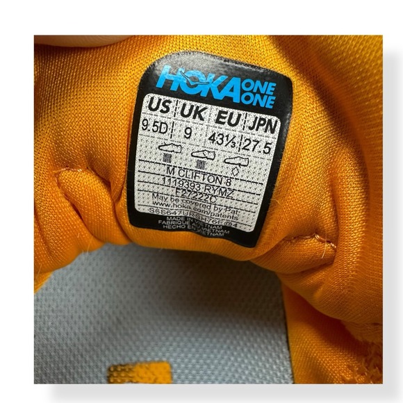 Hoka One One Clifton 8 Radiant Yellow Running‎ Walking Shoes Sneaker Mens 9.5D main image 10
